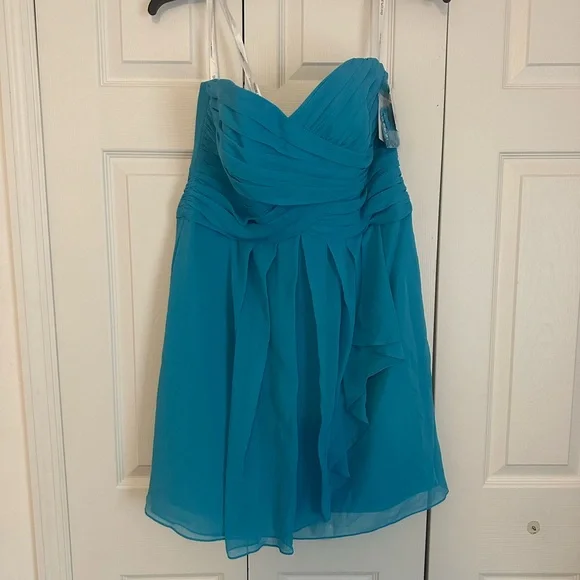 David’s Bridal Chic Strapless Crinkle Chiffon Dress - Picture 2 of 4